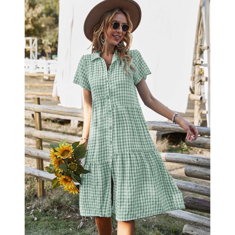 Dame Gingham Button-Down Midi Kjole Stilla