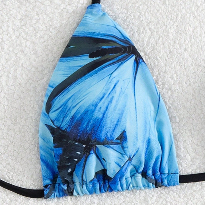 Dame Triangel-Bikini-sæt med blomsteragtigt sommerfugledesign Skovae
