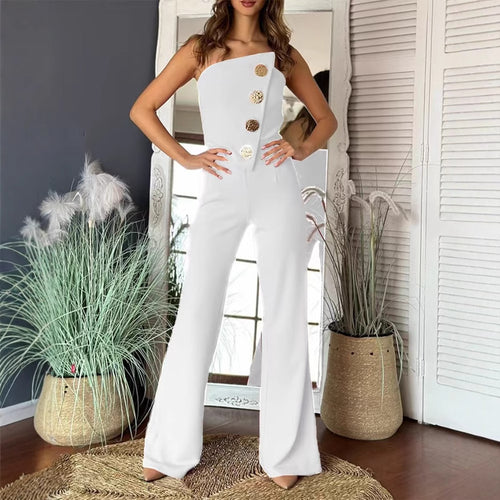 Dame Elegant skåret Jumpsuit med asymmetrisk overdel og gyldne knapdetaljer Stilla