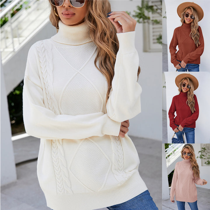 Kvindernes chunky strik sweater med høj krave og kabelmønster Stilla