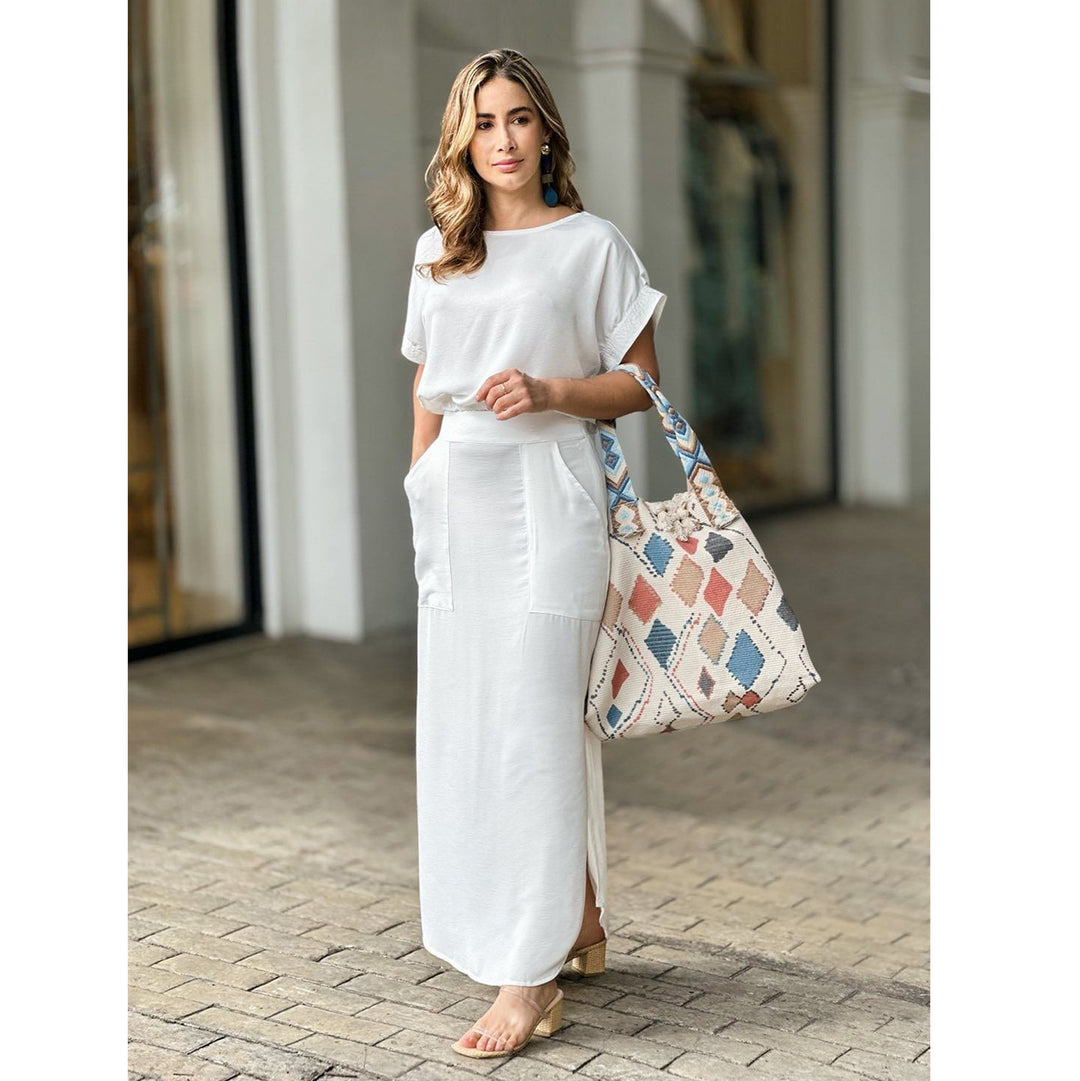 Dame Maxi-nederdel og cropped top sæt med elegant pasform og praktisk lomme design Stiila