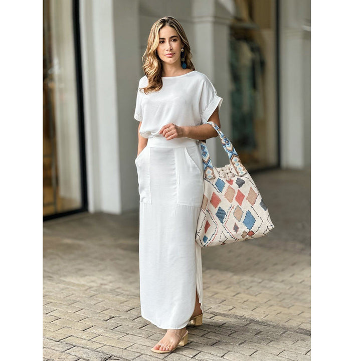 Dame Maxi-nederdel og cropped top sæt med elegant pasform og praktisk lomme design Stiila