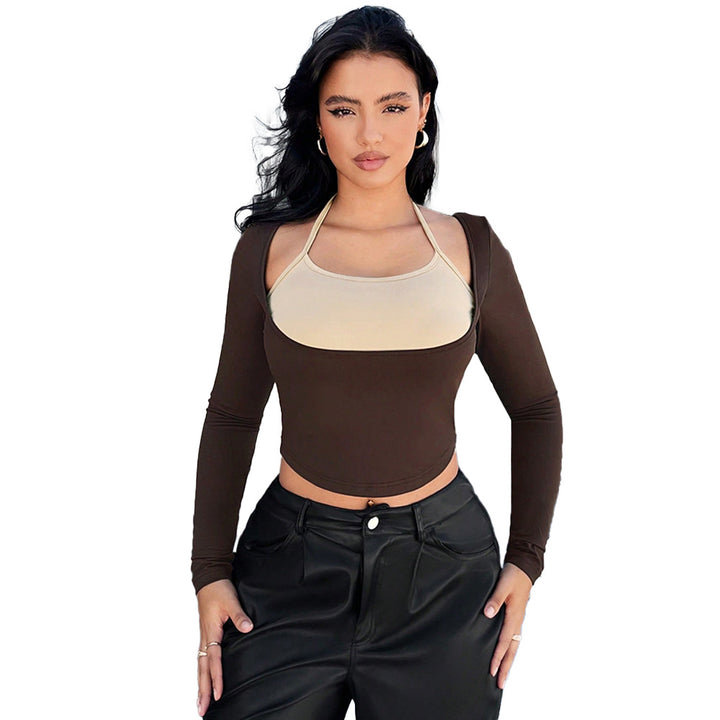 Kvinders fashionable langærmet crop top med integreret bustier look Stilla