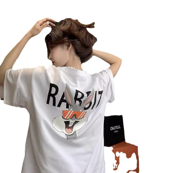 Dame T-shirt med kreativt cartoon-motiv og afslappet pasform Stilla