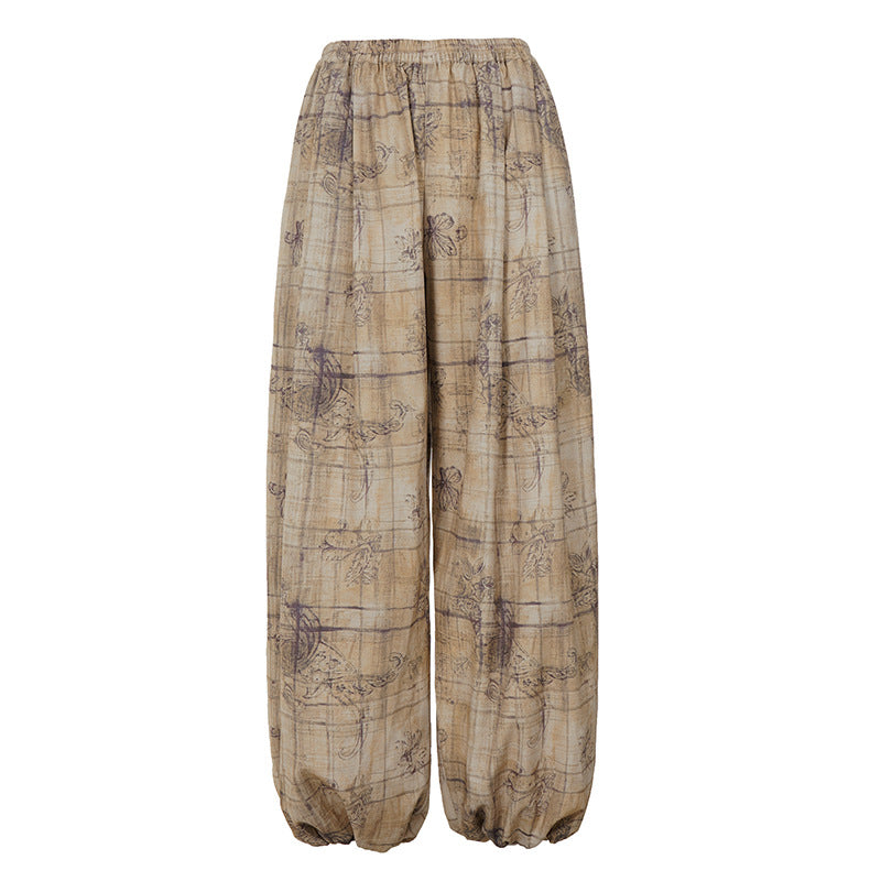 Damers brede Couture-bukser med elegant tryk og elastisk talje Skovae