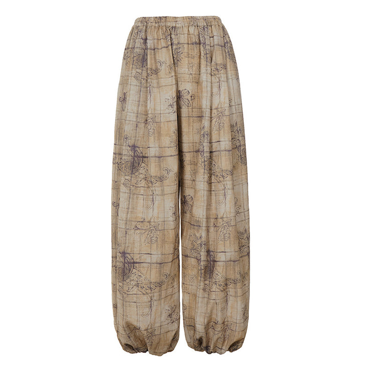 Damers brede Couture-bukser med elegant tryk og elastisk talje Skovae