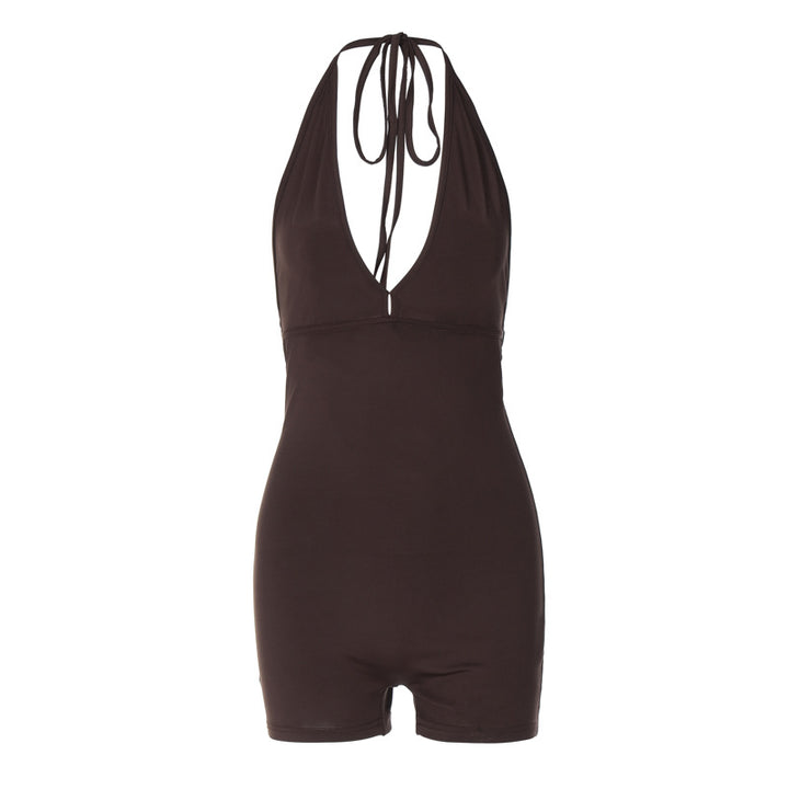 Dame Sporty one-piece with deep V-neck and elastic waistband Skovae