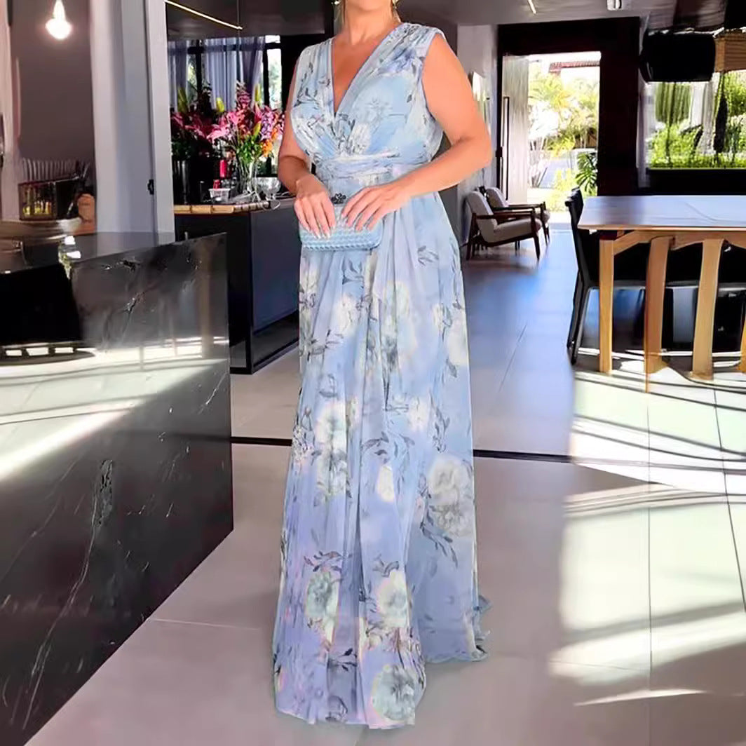 Dame maxikjole med flydende chiffon og romantisk blomsterprint Stilla