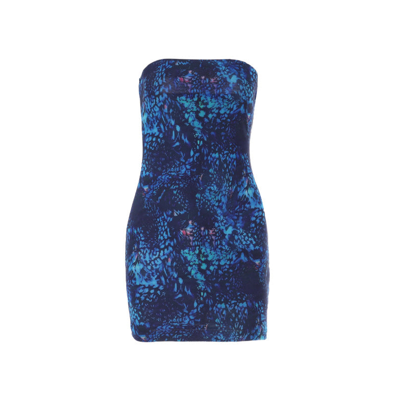 Dame off-shoulder minikjole i akvatisk design Skovae