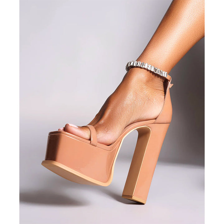 Femme Chunky High Platform Heels med kristal-ankelrem Stilla