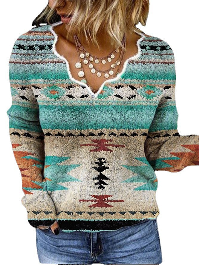 Dame strikpullover i etnisk design Stilla