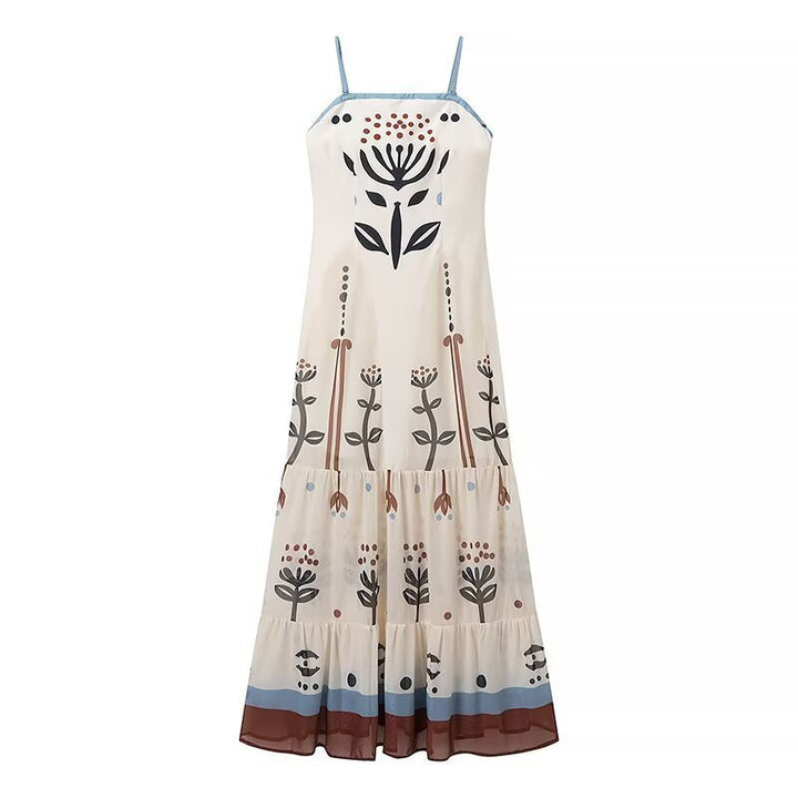 Dame Maxi Kjole med blomstertryksdesign og legende flæse stil