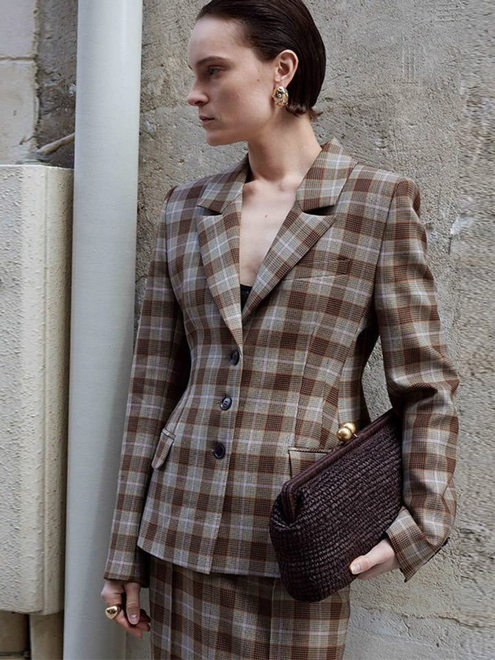 Dame rutet blazer- og miniskørt-kombination Stilla
