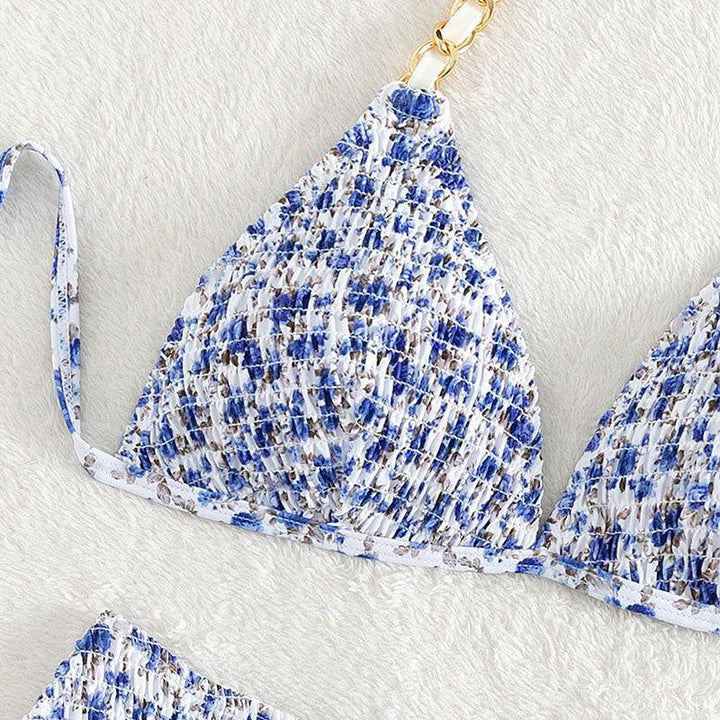 Dame Triangel-Bikini med gyldne kæde-detaljer og legende blomsterprint Skovae