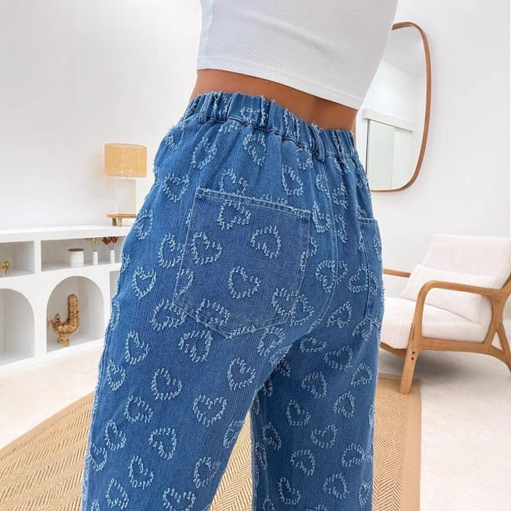 Dame fritidsjeans med unikt hjerte mønster Stilla