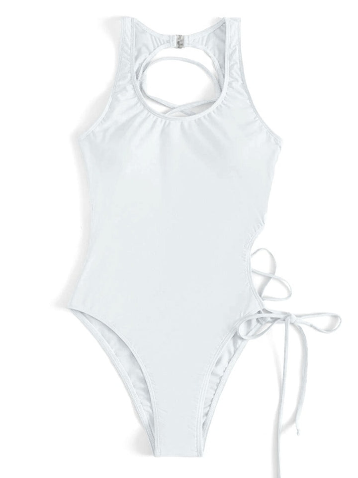 Dame one-piece badedragt med moderigtigt cut-out og justerbare sidelommer Skovae