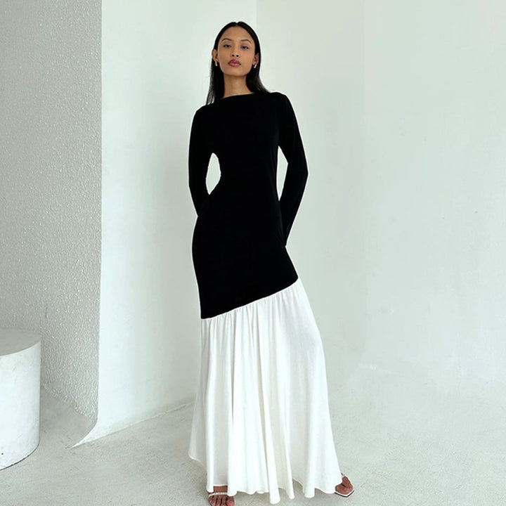 Dame Elegant Langærmet Maxi Kjole med asymmetrisk Stofdesign Stilla