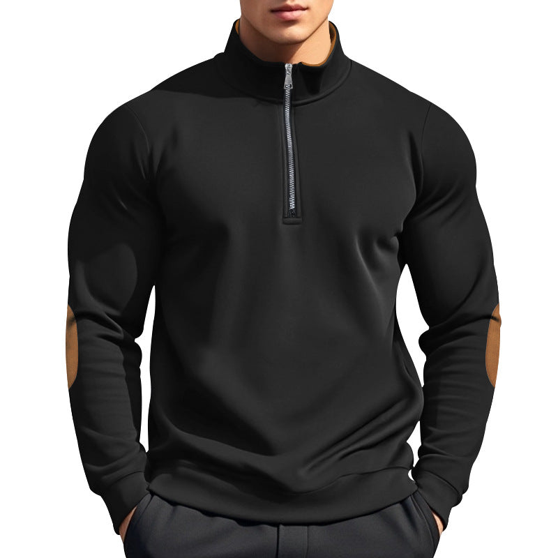 Herrer fleece-pullover med halvdelen lynlås og elegante albue-patches Stilla