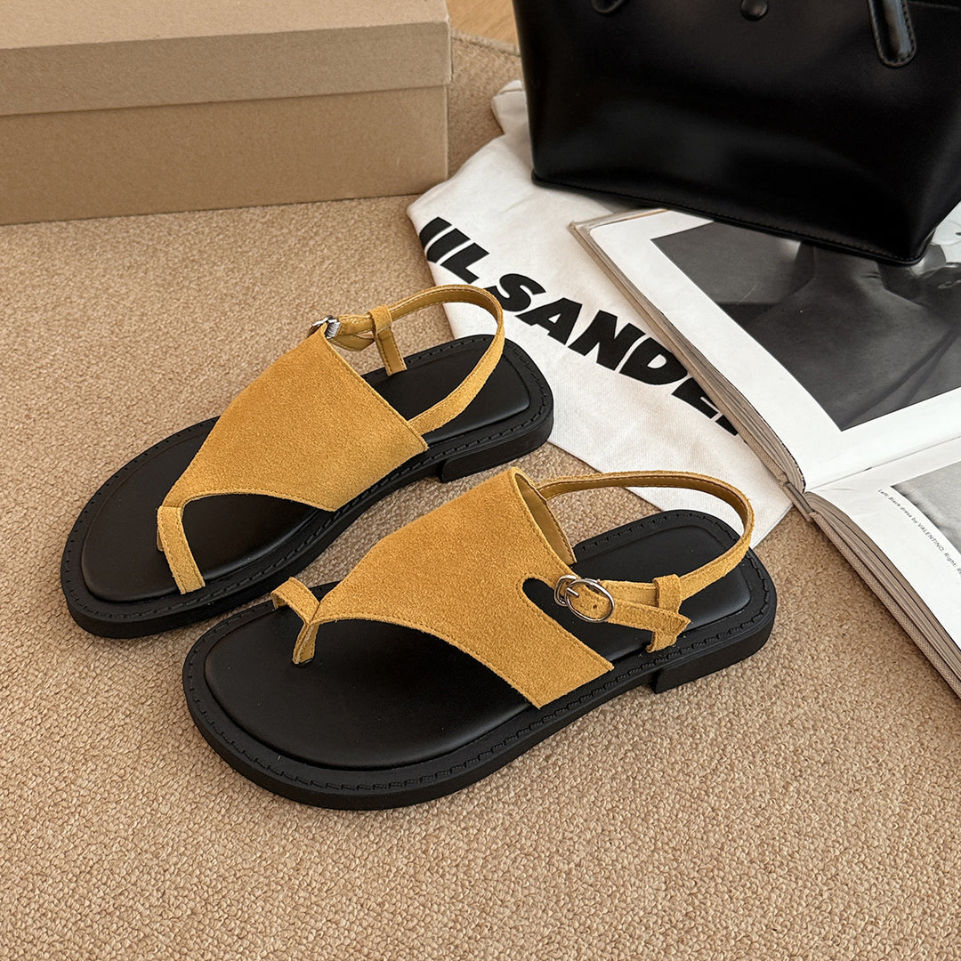 Femme Stilfulde Dame T thong Slide Sandaler med justerbar ankelrem Stilla