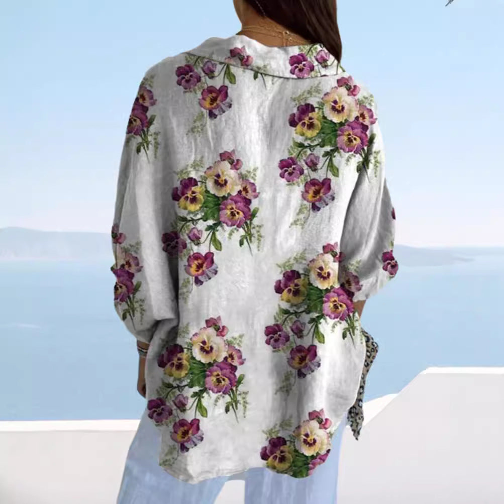 Dame linned skjorte med florale accenter Stilla