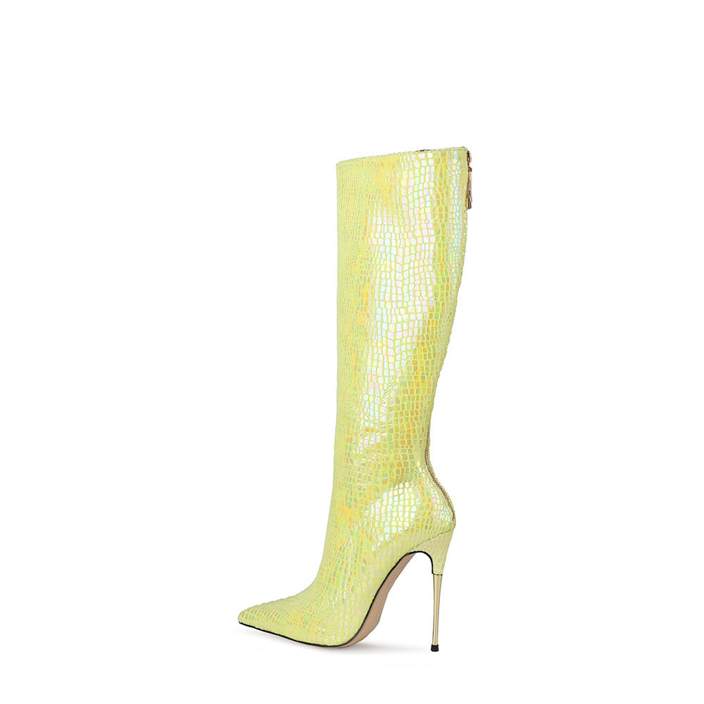 Femme Statement Over-knæet Stiletto Støvler med iriserende Finish Stilla