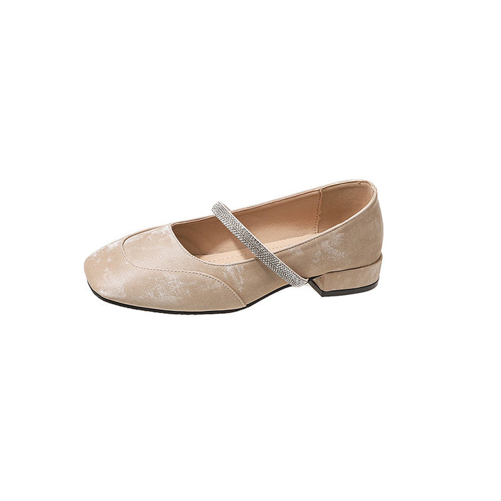 Dame Elegant Kvadrat Tæer Mary Jane Ballerinas med Rhinestone Remme Stilla