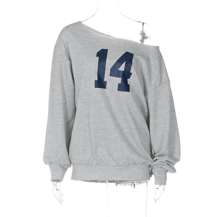 Dame Off-Shoulder Sweatshirt med sporty tryk og afslappet snit Stilla