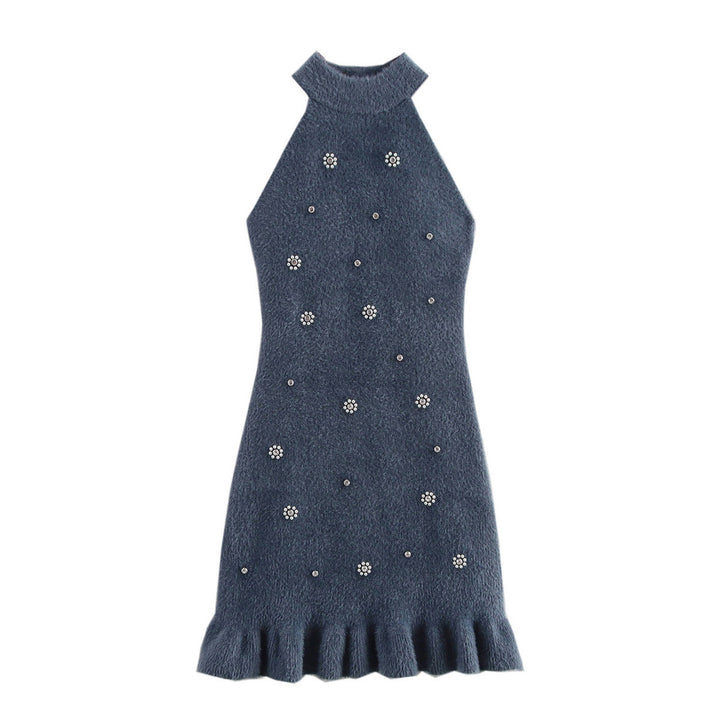 Femme Elegante Halterneck Mini Kjole med dekorative udsmykninger Stilla