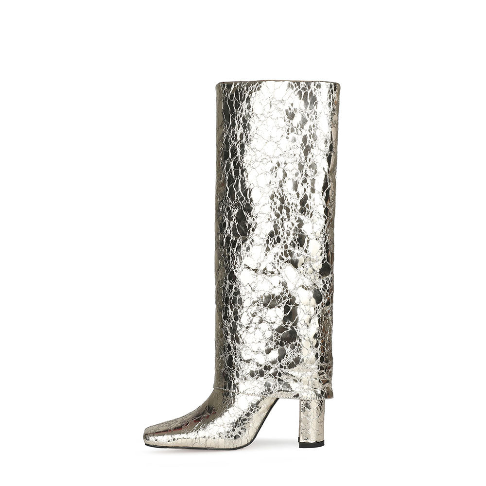 Femme Metaliske Over-knæ Stiletto Støvler Stilla