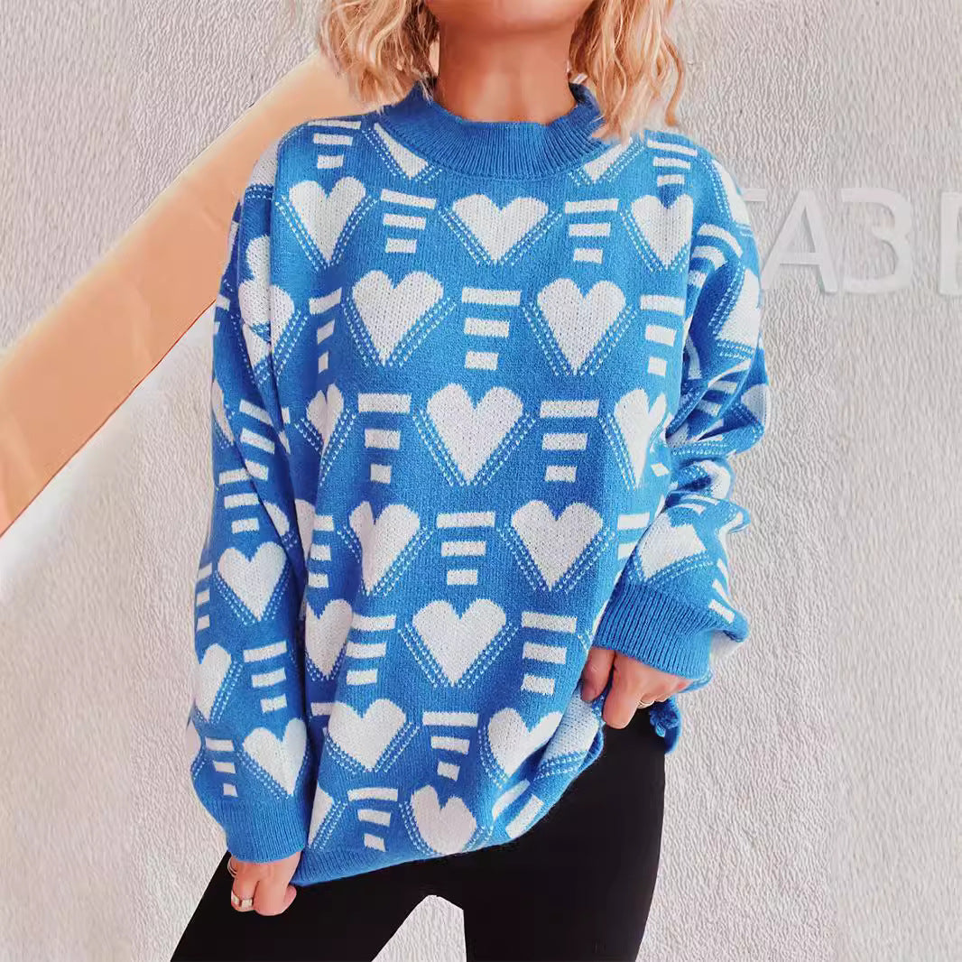 Kvinders hyggelige oversized sweater med hjerteformet mønster Stilla