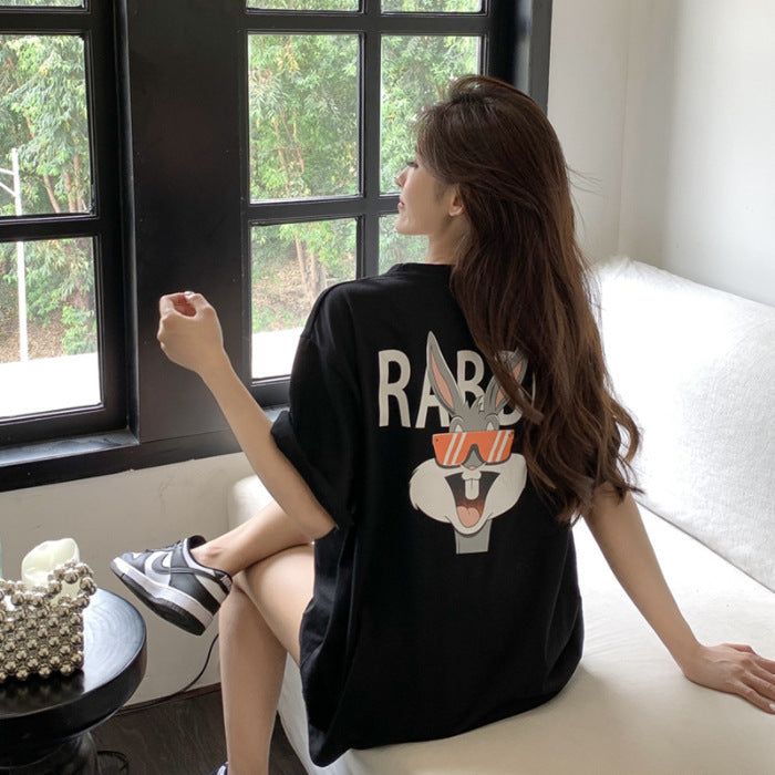 Dame T-shirt med kreativt cartoon-motiv og afslappet pasform Stilla