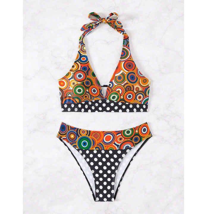Dame Bikini-sæt med kreativt ringmønster og høj talje Stilla