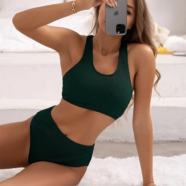 Dame Ribbet Højskåret Sport Bikini Sæt Stilla