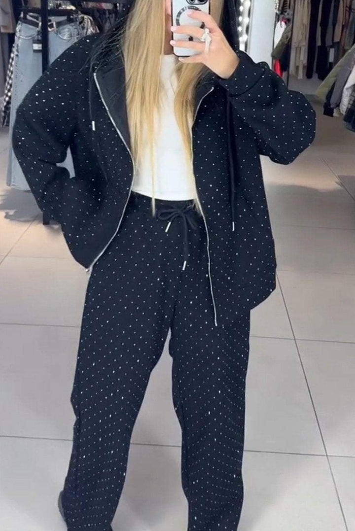 Damer Sporty Lounge-sæt med prikket design og praktiske lommer Stiila