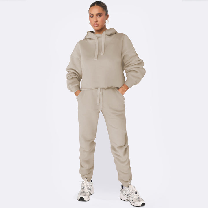Dame stilfuldt Cropped Hoodie-sæt med elastiske manchetter og afslappet snit Stilla