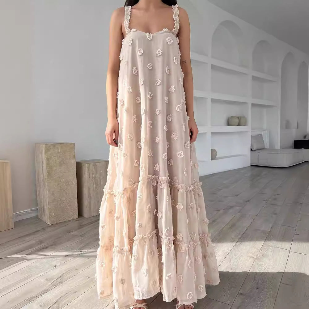 Dame luftig Maxikjole med floral broderi Stilla