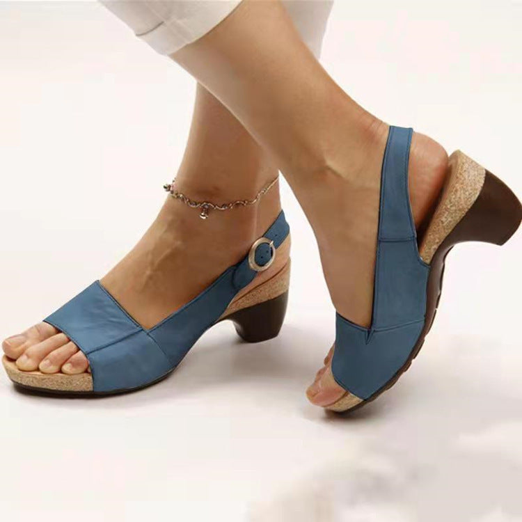 Dame Slingback Sandaler med elegant korkhæl og justerbar rem Stilla