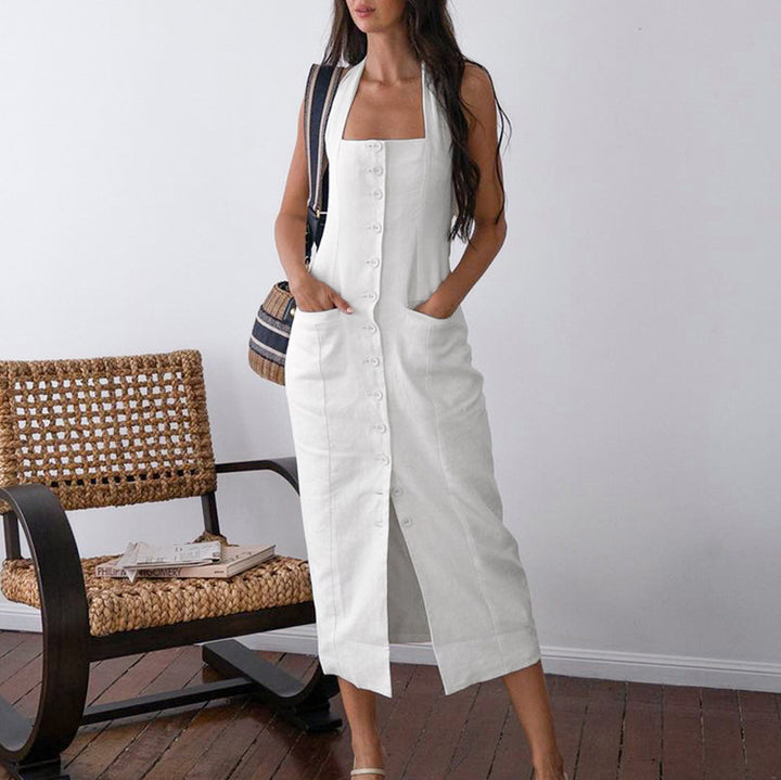 Dame Maxikjole med stroppeløst design og elegant knapliste Stilla