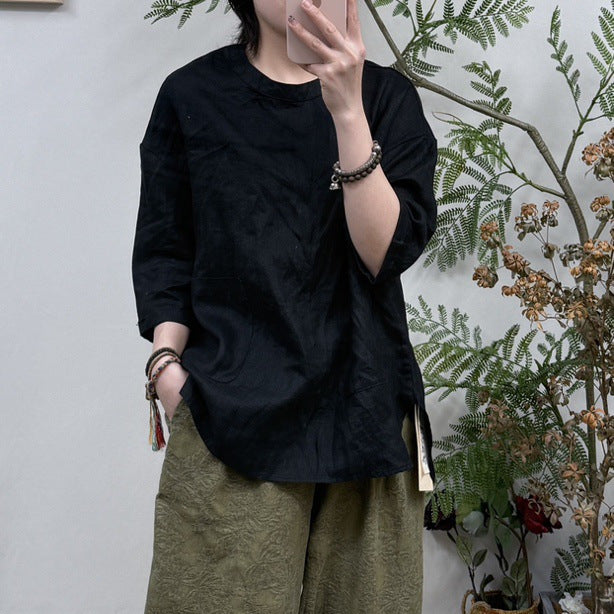 Dame Relaxed Fit Linned Tunika-Oberteil med Lomme Stilla