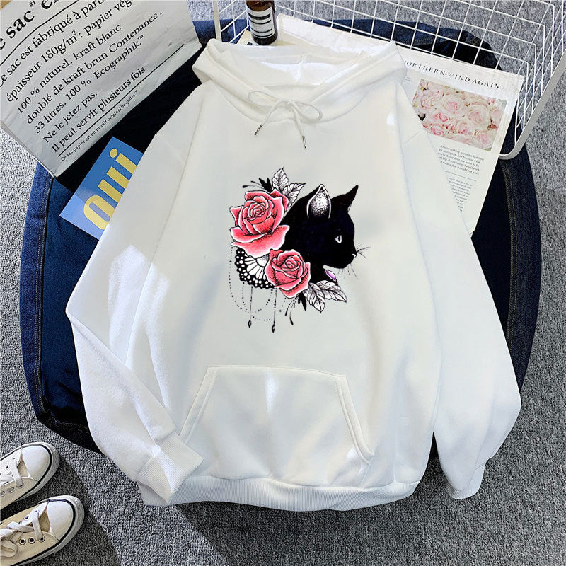 Kvinders hoodie med blomsterkat design Skovae