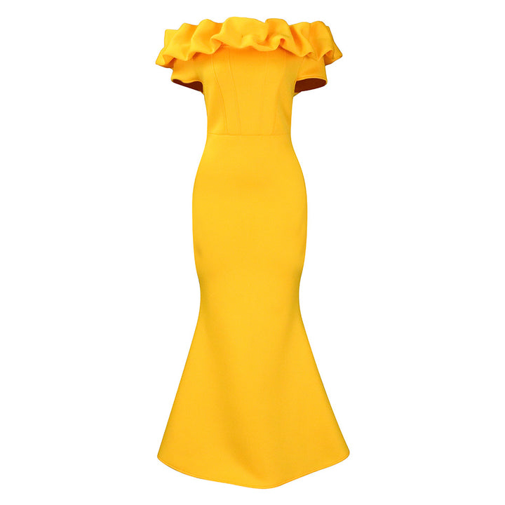 Dame Off-Shoulder Kjole med voluminøse Flæsedetaljer Stilla