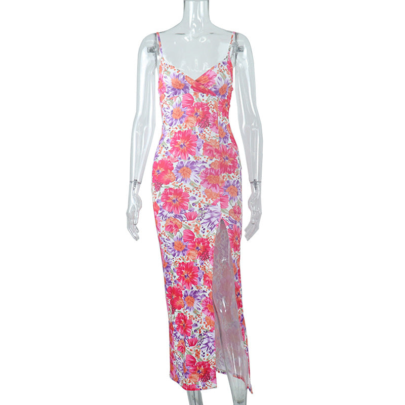 Stilla | Mode Blomsterprint Spaghettistrop Split Maxi Kjole