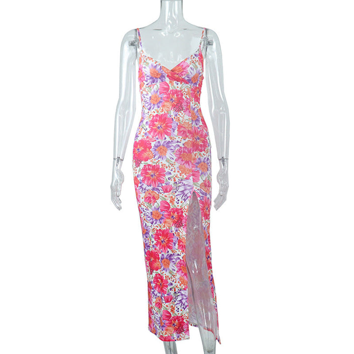 Stilla | Mode Blomsterprint Spaghettistrop Split Maxi Kjole