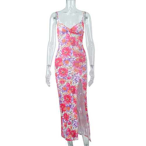 Stilla | Mode Blomsterprint Spaghettistrop Split Maxi Kjole