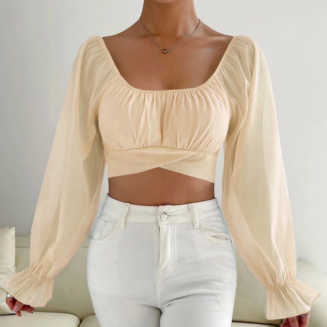 Damer cropped bluse med puffærmer og raffineret snit Skovae
