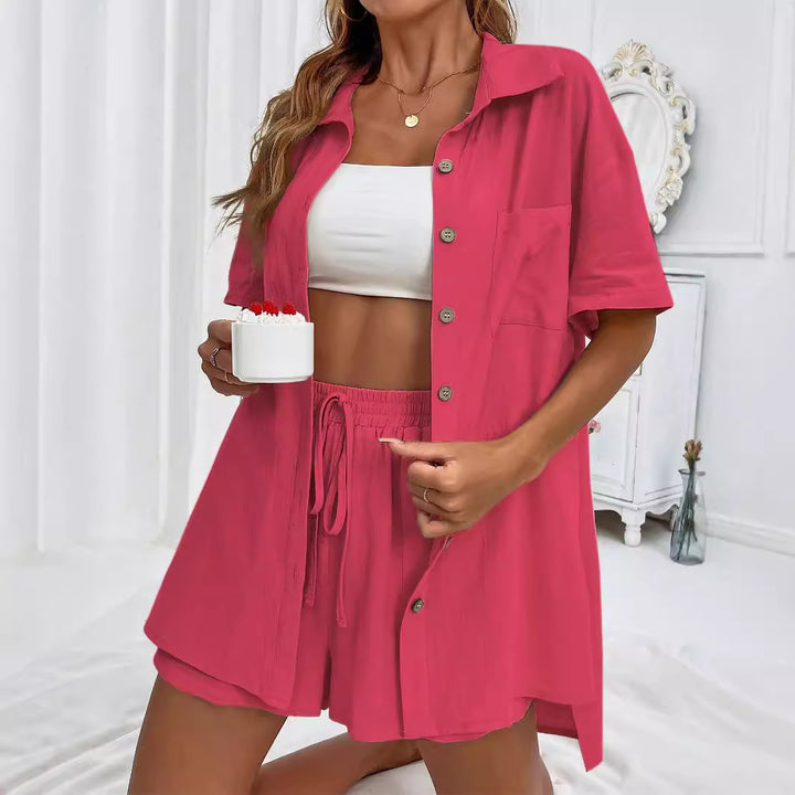 Damer Sommerligt Loungewear sæt med Kortærmet skjorte og Shorts Stilla