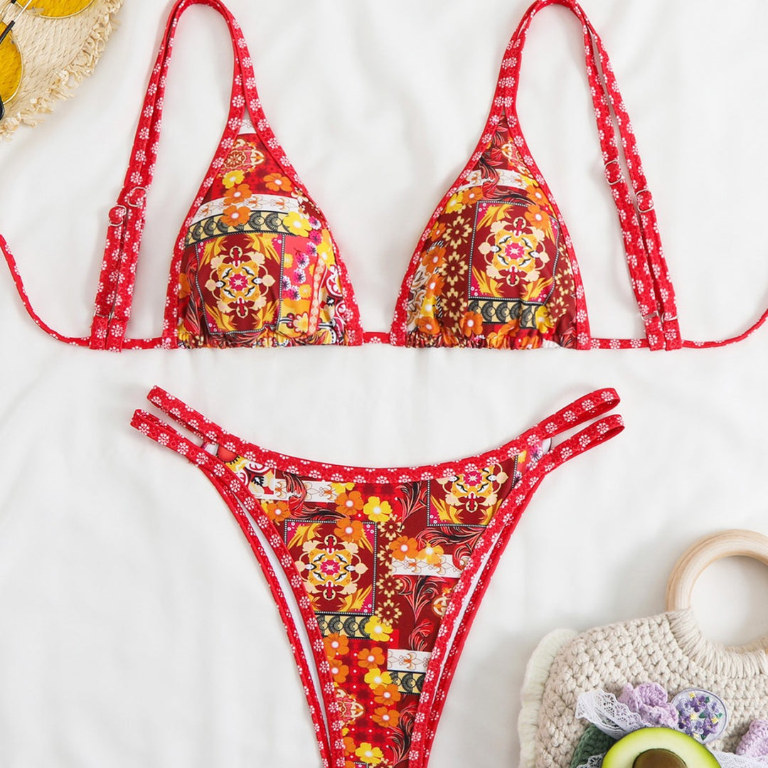 Dame Triangel-Bikini-Sæt med blomstermønster og justerbare stropper Stilla