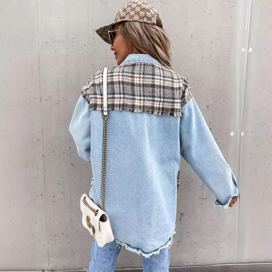 Kvinders fashionable ternet plaidjakke med en afslappet pasform og kontrasterende stoffer Stilla