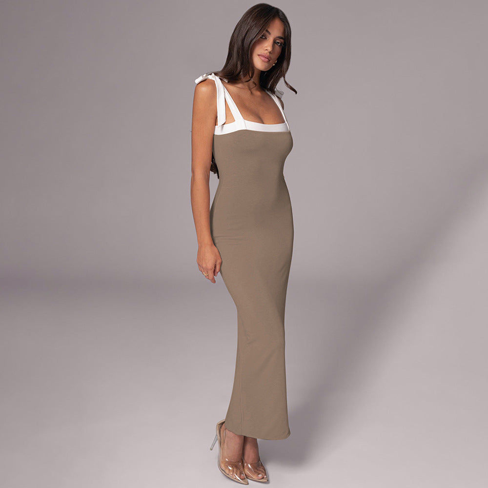 Dame Maxi-kjole med off-shoulder design og raffinerede bindebånd Stilla