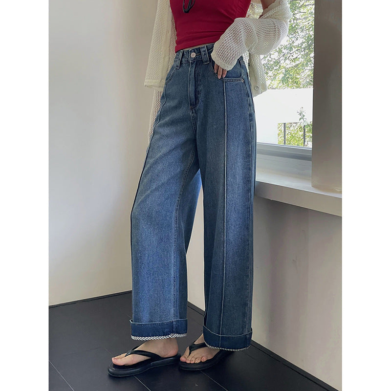 Dame brede høj talje jeans med frynsede kanter og afslappet pasform Stilla